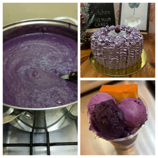 Clockwise from left: Halayang ube, ube macapuno cake, and ube halo-halo bravo