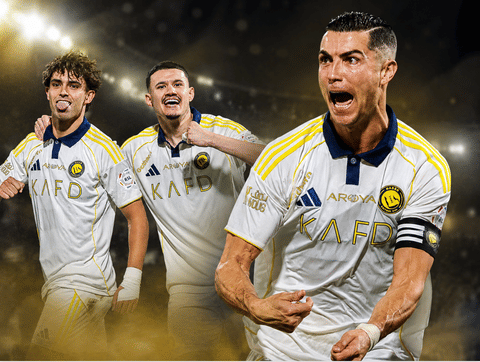 Ronaldo celebrating his 100th Saudi Pro League goal