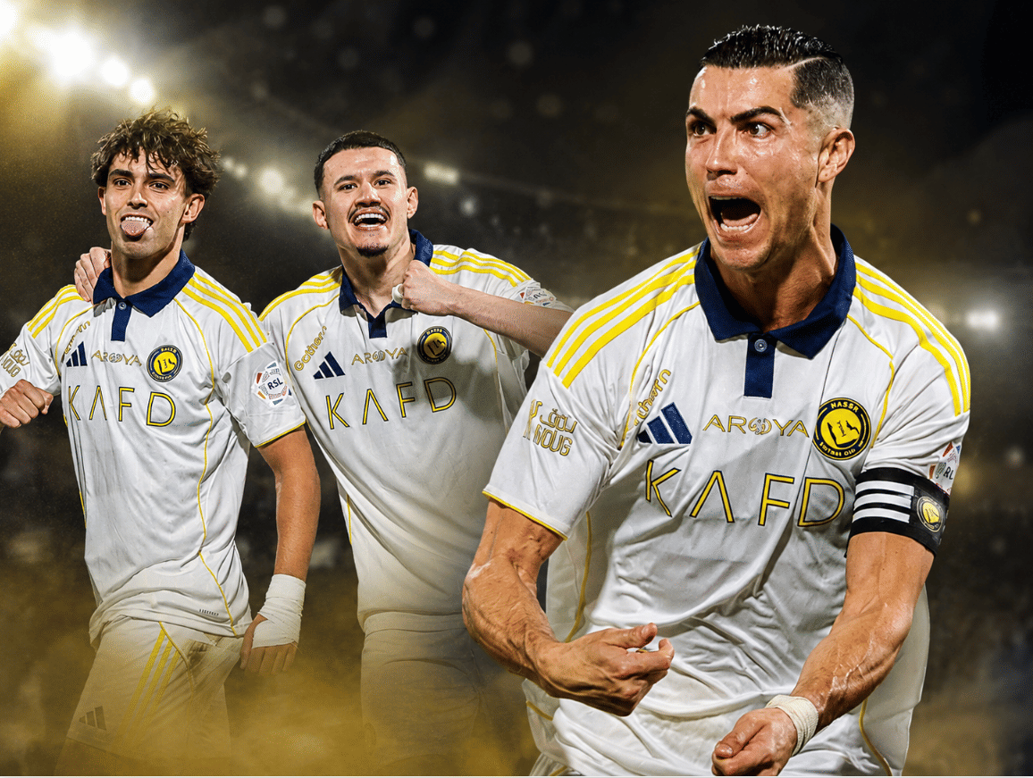 Ronaldo celebrating his 100th Saudi Pro League goal