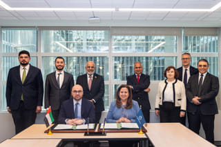 Mohammad Abdulrahman Alhawi, Undersecretary of the UAE Ministry of Investment, and Boutheina Guermazi, World Bank Director for Strategy and Operations for the Middle East, North Africa, Afghanistan and Pakistan (MENAAP) region, signed the partnership agreement, which falls under the framework agreement signed between the World Bank and the UAE Ministry of Finance in 2019.