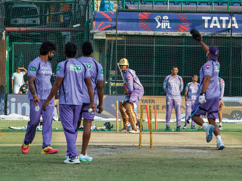 Players of Kolkata Knight Riders practise ahead of their IPL 2026 match against Delhi Capitals at Arun Jaitley Stadium, in New Delhi on Thursday. [Illustrative image]