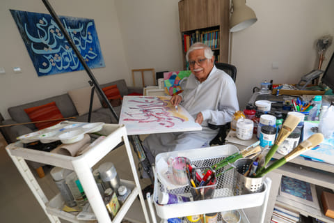 Pakistani artist Nazar Haidri has been painting since the 1960s, but it is only in retirement that the Dubai resident, now in his 80s and a UAE Golden Visa holder recognised for his artistic contributions, has fully devoted himself to blending cubism, pointillism and Quranic calligraphy in his work.