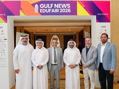 The 10th edition of Gulf News Edufair was inaugurated today in the presence of dignitaries representing key UAE sectors in the field of education. Seen here with Gulf News management are, from left: Marwan Abdulaziz Janahi, Senior Vice President, Dubai International Academic City, Dubai Knowledge Park, and Dubai Science Park, part of TECOM Group; Dr Naji Mahdi, Chief of Qualifications and Awards, Knowledge & Human Development Authority; Dr Eesa Al Bastaki, President, University of Dubai; Vijay Vaghela, CEO, Gulf News; Mark Thompson, Editor-in-Chief, Gulf News, and Ashfaq Ahmed Managing Editor, Gulf News