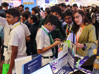 Students interact with university staff at a past edition of GN Edufair Dubai