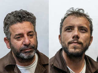 Spanish activist Saif Abu Keshek (L) and Brazil's activist Thiago Avila arriving in court, in the Israeli coastal city of Ashkelon