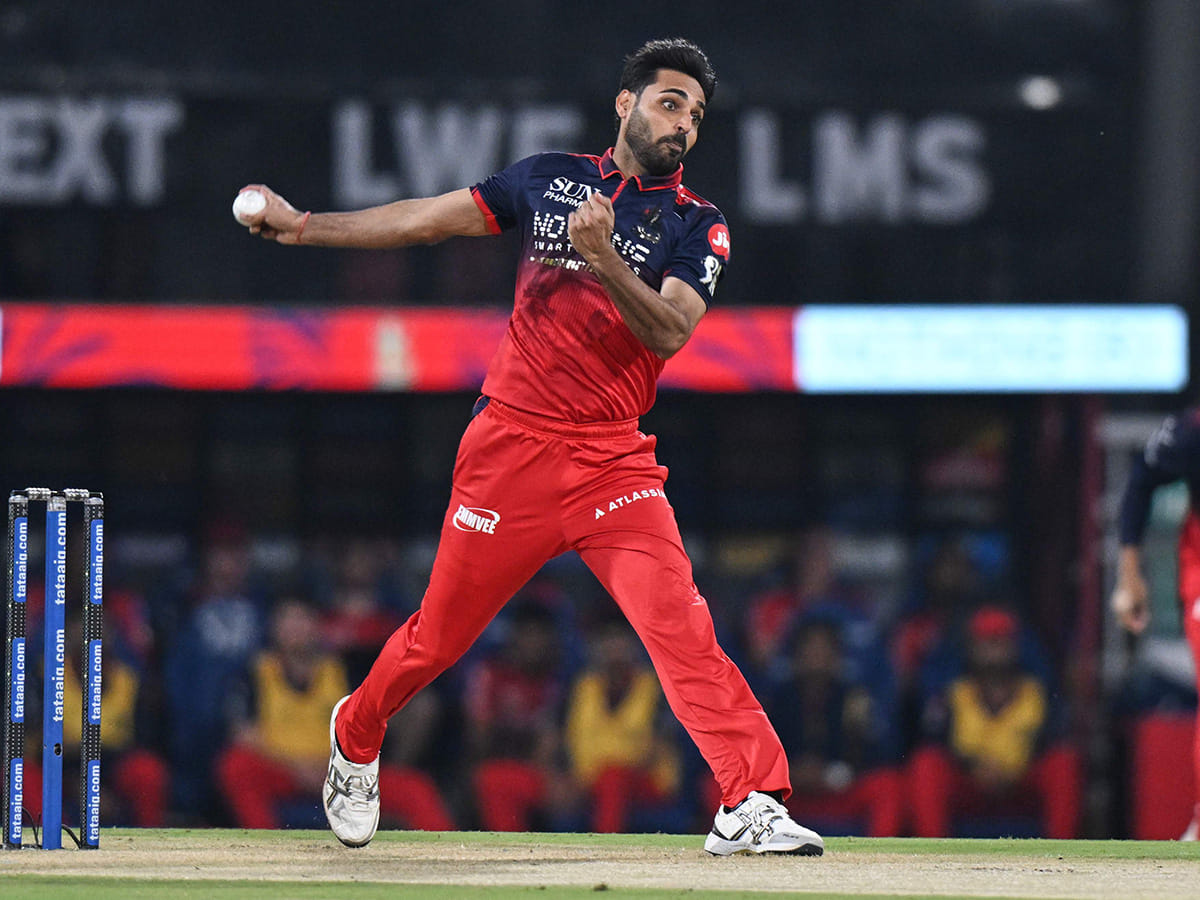 Royal Challengers Bengaluru's Bhuvneshwar Kumar bowls during the IPL 2026 match.
