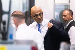 Microsoft CEO Satya Nadella arrives to court at the Ronald V. Dellums Federal Building on May 11, 2026 in Oakland, California.