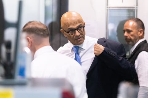 Microsoft CEO Satya Nadella arrives to court at the Ronald V. Dellums Federal Building on May 11, 2026 in Oakland, California.