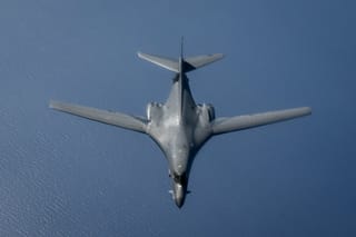 A US Air Force B-1B Lancer flies over the Middle East during a training mission, May 9, 2026
