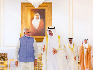 Talks between UAE President Sheikh Mohamed bin Zayed Al Nahyan and Indian Prime Minister Narendra Modi in Abu Dhabi on May 15 are expected to focus on strengthening cooperation in energy, trade, investment and regional security.
Prime Minister Modi’s visit comes as the UAE and India continue to deepen their strategic and economic partnership. Above, Indian Prime Minister Narendra Modi during his landmark 2015 UAE visit, welcomed by UAE President Sheikh Mohamed bin Zayed Al Nahyan in Abu Dhabi (then Crown Prince).
