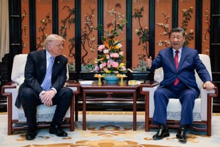 US President Donald Trump (L) meets with China’s President Xi Jinping on the sidelines of their visit to Zhongnanhai Garden in Beijing on May 15, 2026.