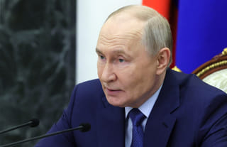 Russian President Vladimir Putin holds a meeting on economic issues at the Kremlin in Moscow, Russia, Friday, May 15, 2026