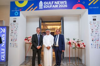 Mark Thompson, Editor-in-Chief of Gulf News, Dr Eesa Al Bastaki, President, University of Dubai, and Vijay Vaghela, CEO of Gulf News during the inauguration of Edufair in Abu Dhabi