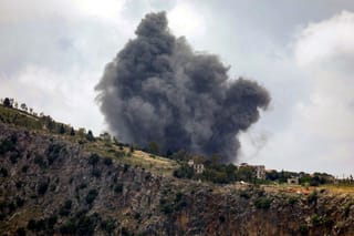 Smoke rises following Israeli bombardment on the village of Arnoun in southern Lebanon on May 16, 2026.