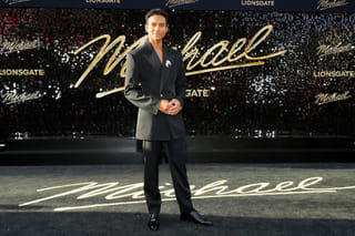 Jaafar Jackson arrives at the premiere of "Michael" on Monday, April 20, 2026, at the Dolby Theatre in Los Angeles.
