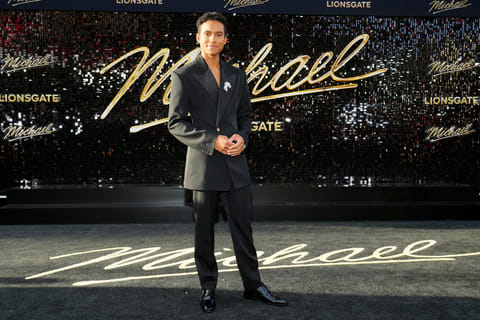 Jaafar Jackson arrives at the premiere of "Michael" on Monday, April 20, 2026, at the Dolby Theatre in Los Angeles.