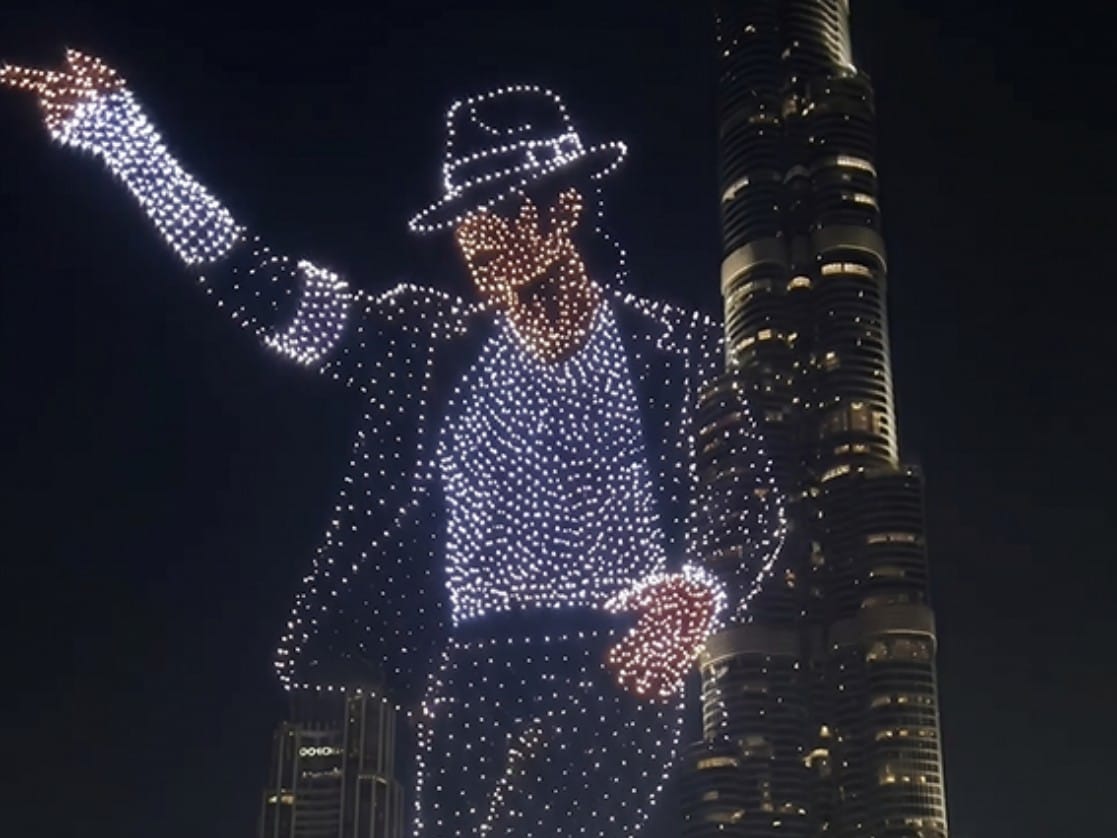 A screengrab of the video featuring the drone show tribute to Michael Jackson. 
