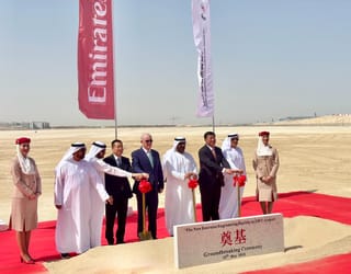 Sheikh Ahmed bin Saeed Al Maktoum, Dai Hegen and other senior executives during the groundbreaking ceremony on Monday. 
