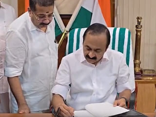 Newly sworn-in Kerala Chief Minister VD Satheesan takes charge at the Secretariat, in Thiruvananthapuram, Monday, May 18, 2026
