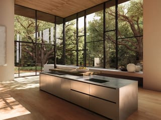 The immersive pop-up showcases interconnected living, dining, and kitchen settings designed with warm neutral tones,
