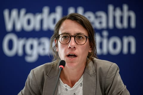 World Health Organization (WHO) technical officer Anais Legand speaks during a press conference on Ebola outbreak in Democratic Republic of Congo and Uganda, at the UN health agency's headquarters in Geneva on May 20, 2026.