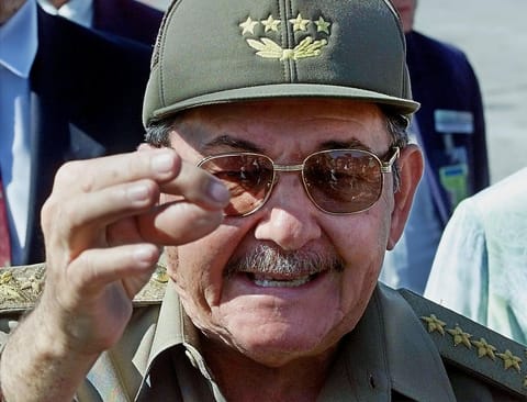 Cuba's Minister of the military force, Raul Castro, gestures in Varadero, Matanzas, Cuba on April 15, 2001.