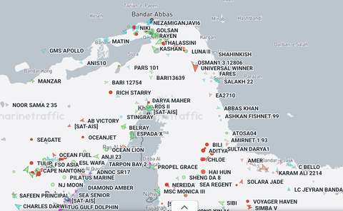 Marine traffic around Hormuz Straight as of early Thursday (May 21, 2026). Industry guidance still highlights high risks with every crossing as uncertainty persists over conditions in the Gulf. 