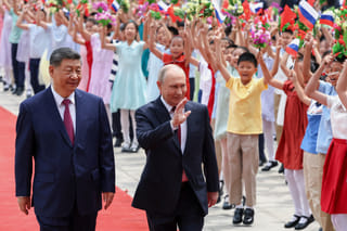 Xi greets Putin at Beijing’s Great Hall summit