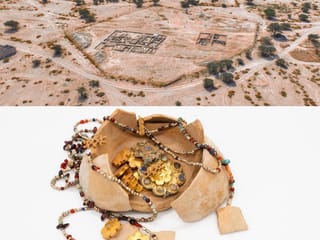 A collection of 100 gold pieces dating back to Abbasid-era found at the Dariyah archaeological site in Saudi Arabia’s Qassim region.