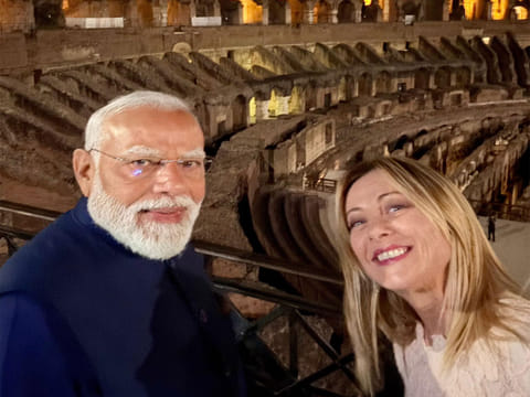 PM Narendra Modi along with Italian PM Giorgia Meloni at the Colosseum in Rome on Wednesday, May 20, 2026.