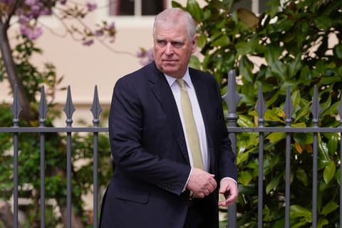 Britain's Andrew Mountbatten-Windsor, formerly known as Prince Andrew, looks round as he leaves after attending the Easter Matins Service at St. George's Chapel, Windsor Castle, England, April 20, 2025.