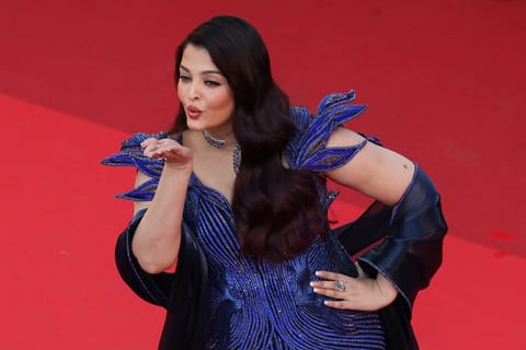 Indian actress Aishwarya Rai Bachchan arrives for the screening of the film "Histoires de la nuit" (The Birthday Party) at the 79th edition of the Cannes Film Festival in Cannes, southern France on May 22, 2026.