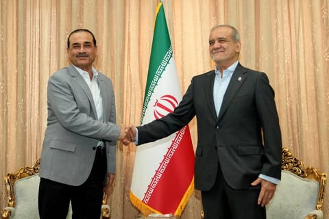 Iran's President Masoud Pezeshkian (right) during his meeting with Pakistan’s Defence Forces Chief Field Marshal Asim Munir in Tehran on May 23, 2026.