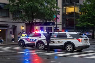 Emergency teams work the scene after multiple rapid-fire gunshots ring out near the White House on May 23, 2026 in Washington, DC. President Trump was reportedly inside the White House working on a peace deal with Iran.