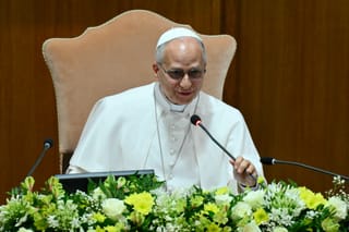 Pope Leo XIV attends the presentation of his first Encyclical Letter “Magnifica Humanitas” focused on the rise of artificial intelligence, in The Vatican on May 25, 2026.