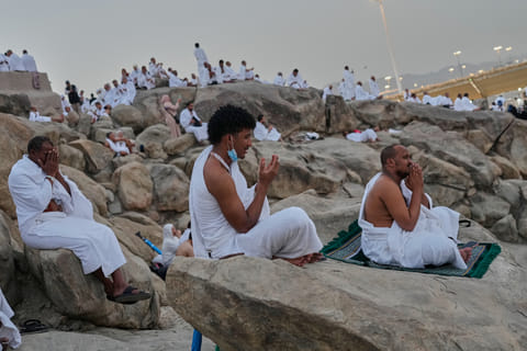 Muslim pilgrims gather atop Mount Arafat, also known as Jabal al-Rahma (Mount of Mercy), offering prayers during the pinnacle of the annual Hajj on Tuesday. Hundreds of thousands of worshippers from around the world raised their hands in prayer and repentance on the sacred hill, marking one of the most significant moments of the pilgrimage.