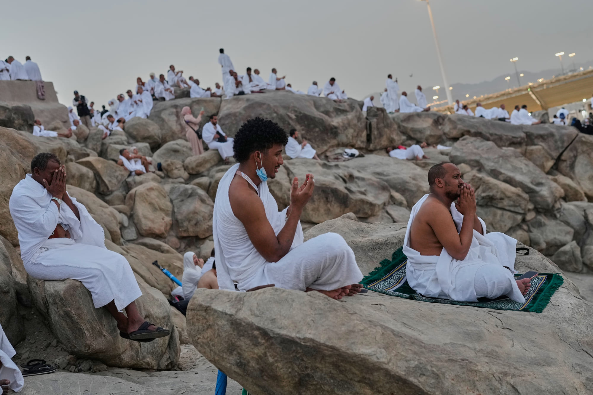 Muslim pilgrims gather atop Mount Arafat, also known as Jabal al-Rahma (Mount of Mercy), offering prayers during the pinnacle of the annual Hajj on Tuesday. Hundreds of thousands of worshippers from around the world raised their hands in prayer and repentance on the sacred hill, marking one of the most significant moments of the pilgrimage.