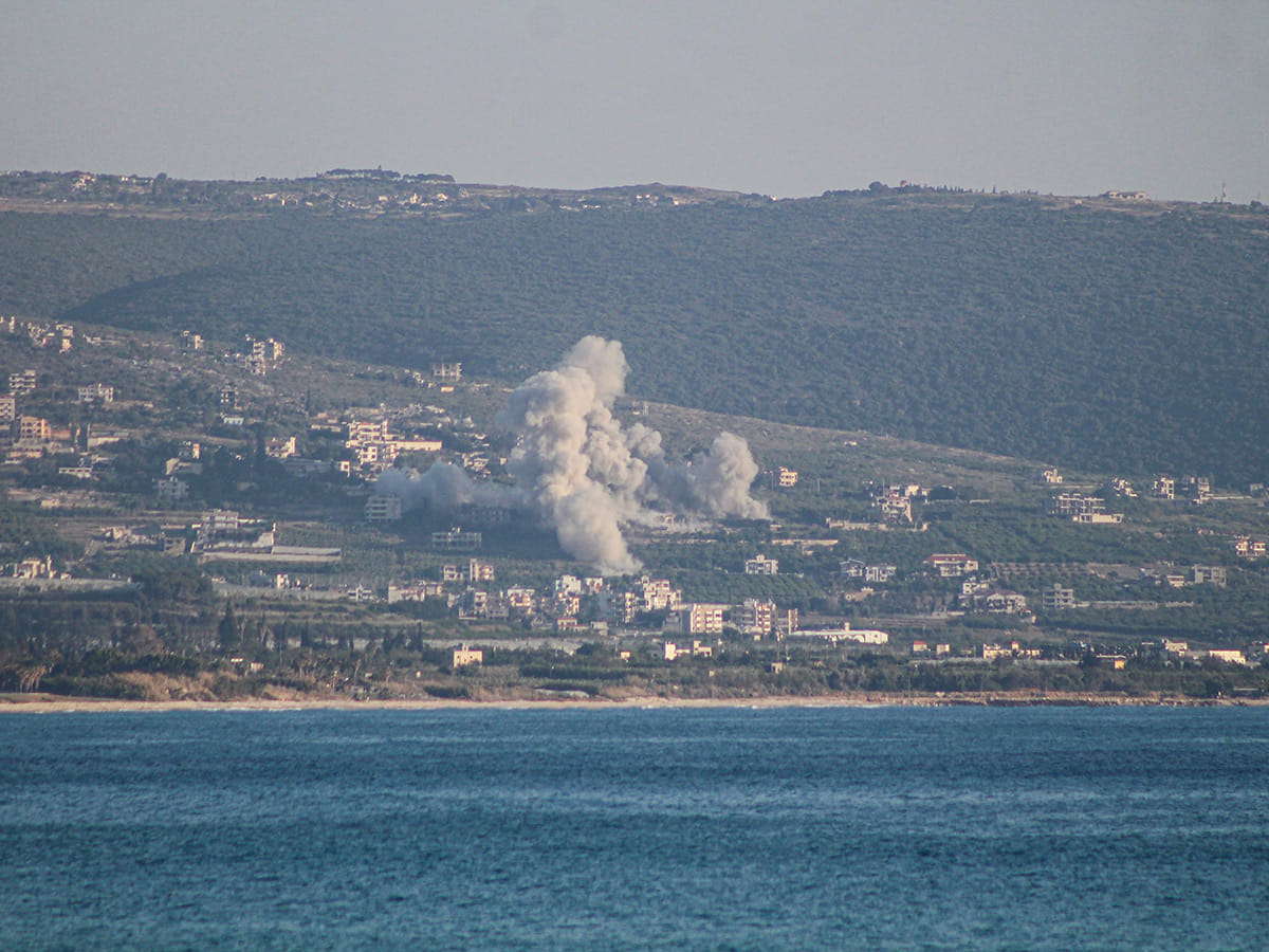 Smoke rises from the site of an Israeli strike that targeted the southern Lebanese village Mansoura on May 23, 2026.