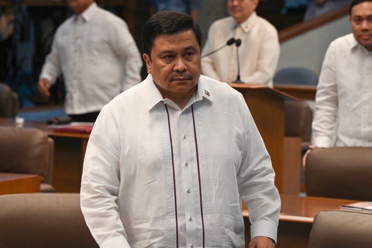 In this photo taken on May 18, 2026, Philippine Senator Jose Jinggoy Estrada (C) attends a session at the senate plenary hall in Manila.