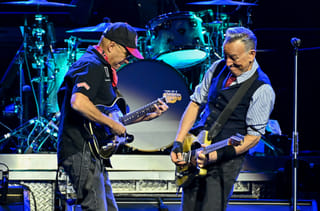 Tom Morello, left, and Bruce Springsteen perform during the "Land of Hope and Dreams" tour at Madison Square Garden on Monday, May 11, 2026, in New York. (Photo by Evan Agostini/Invision/AP)