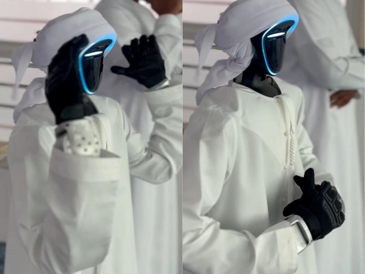 A combination of screengrabs of the video shows Bu Sunaidah performing Eid prayer. 