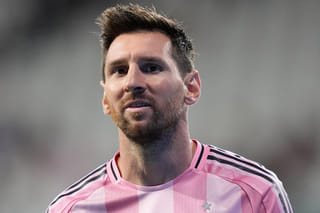 Inter Miami forward Lionel Messi walks on the field during the second half of an MLS soccer match, Sunday, May 24, 2026, in Miami.