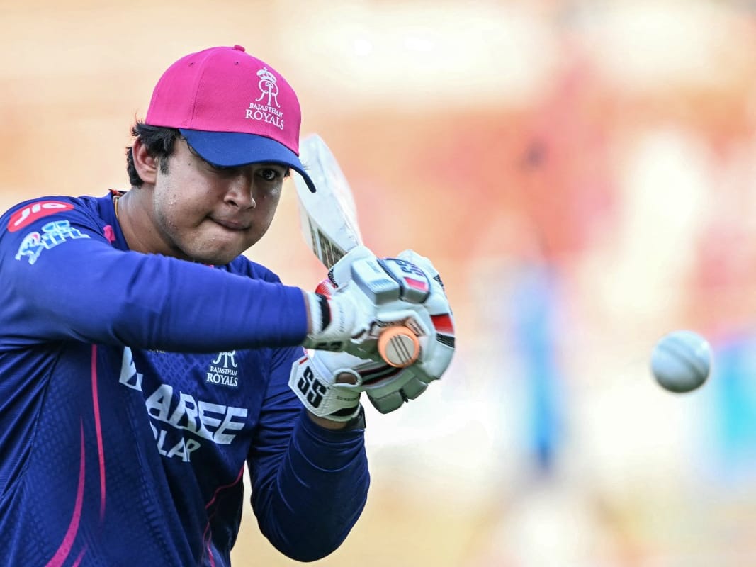 Rajasthan Royals' Indian cricket player Vaibhav Sooryavanshi warms up before the start of the 2026 Indian Premier League (IPL) T20 Second Qualifier match between Rajasthan Royals and Gujarat Titans at the Maharaja Yadavindra Singh International Cricket Stadium on the outskirts of Chandigarh on May 29, 2026.