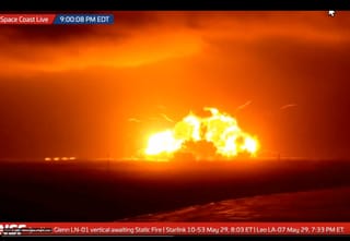 The explosion of the New Glenn rocket during a static fire test  occurred around 9 pm EDT (May 29, 2026) as the company attempted to ignite the rocket's seven BE-4 first-stage engines ahead of the NG-4 mission, which was slated to carry 48 Amazon Project Kuiper broadband satellites. 