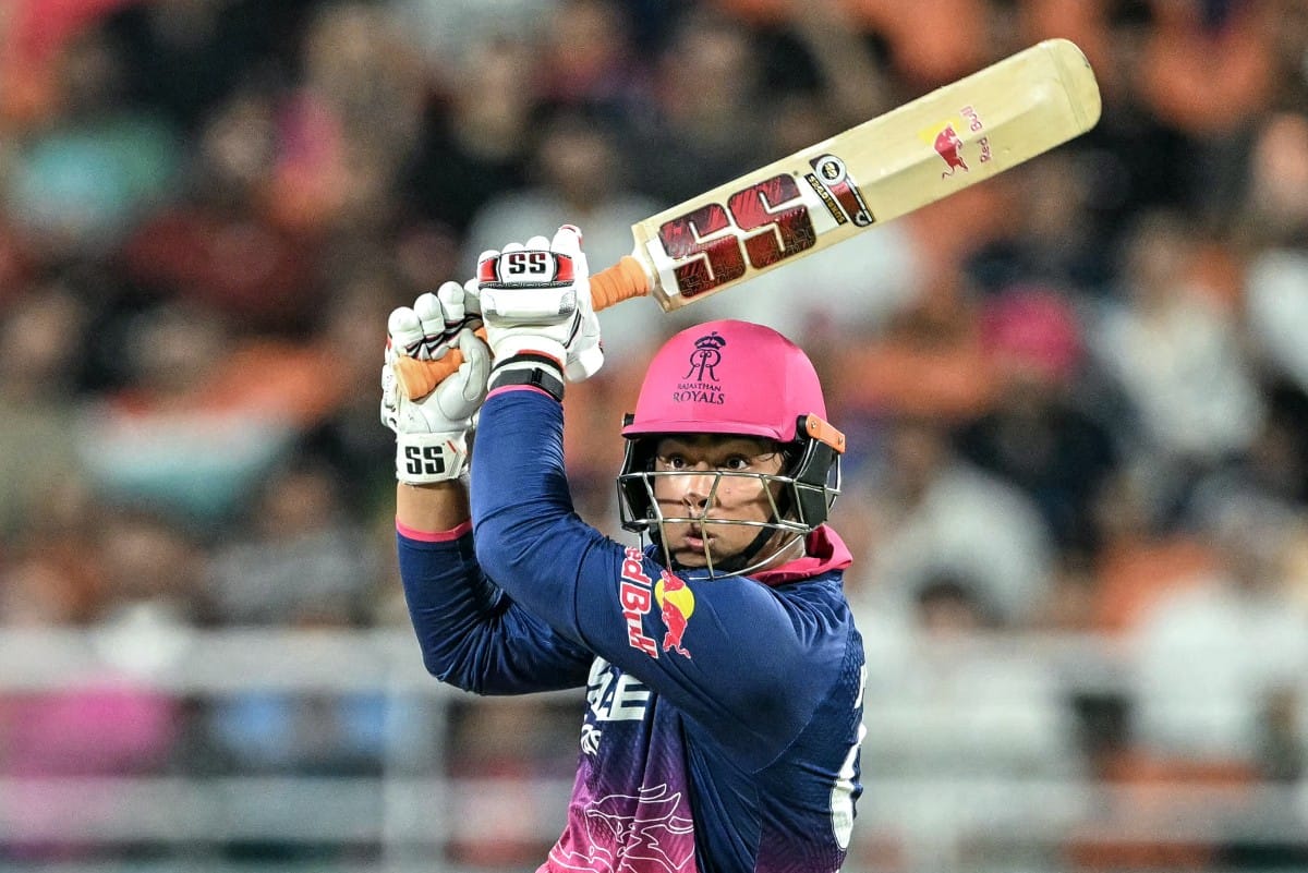 Rajasthan Royals' Indian cricket player Vaibhav Sooryavanshi watches the ball after playing a shot during the 2026 Indian Premier League (IPL) T20 Second Qualifier match between Rajasthan Royals and Gujarat Titans at the Maharaja Yadavindra Singh International Cricket Stadium on the outskirts of Chandigarh on May 29, 2026.