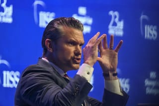 US Secretary of Defence Pete Hegseth speaks during a plenary session of the 23rd Shangri-La Dialogue summit in Singapore on May 30, 2026.