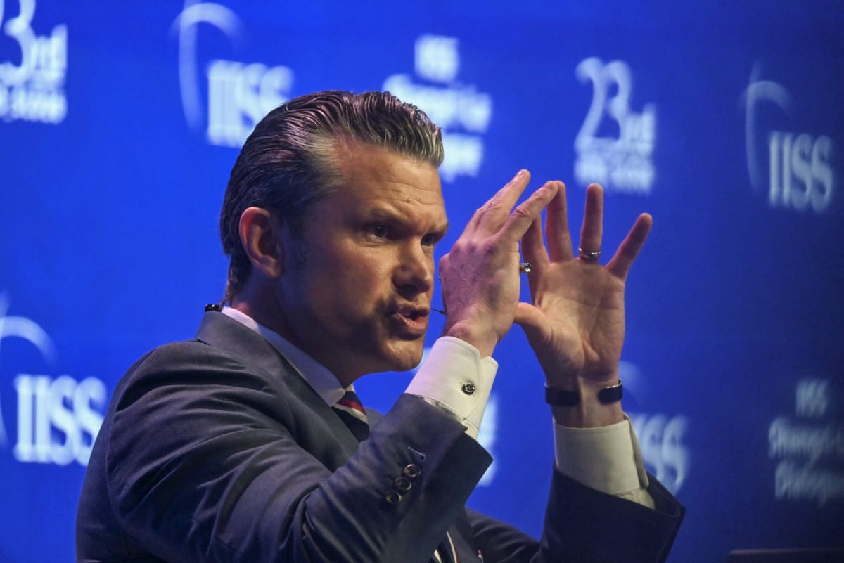 US Secretary of Defence Pete Hegseth speaks during a plenary session of the 23rd Shangri-La Dialogue summit in Singapore on May 30, 2026.