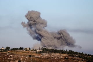 This picture taken from the Marjayoun area in southern Lebanon shows smoke rising after an Israeli airstrike on the village of Arnoun on May 31, 2026.