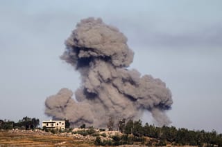 This picture taken from the Marjayoun area in southern Lebanon shows smoke rising after an Israeli airstrike on the village of Arnoun on May 31, 2026.