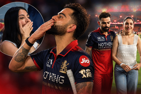 Virat Kohli and Anushka Sharma's flying kiss moment after RCB's title win